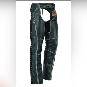 Daniel Smart DS485V Women’s Gray Black Leather Chaps - 3XS Zip and Snap